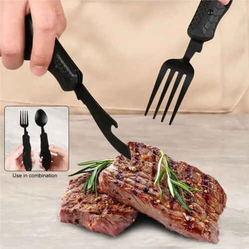 Bottle Opener Three-in-One Multi-Tool Camping Folding Comfortable Grip Hook Design Stainless Steel Folding Spoon Fork 2