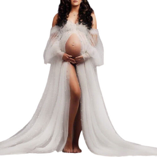 Flowy Maternity Dress Suitable for Both-Encrypted white bead M