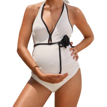 Comfortable Maternity Swimwear Halter Neck and 3D Flower-S