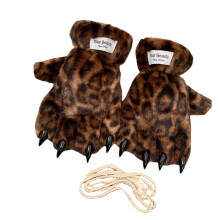 Women Gloves Leopard Pattern Plush Anime Paws-dark leopard