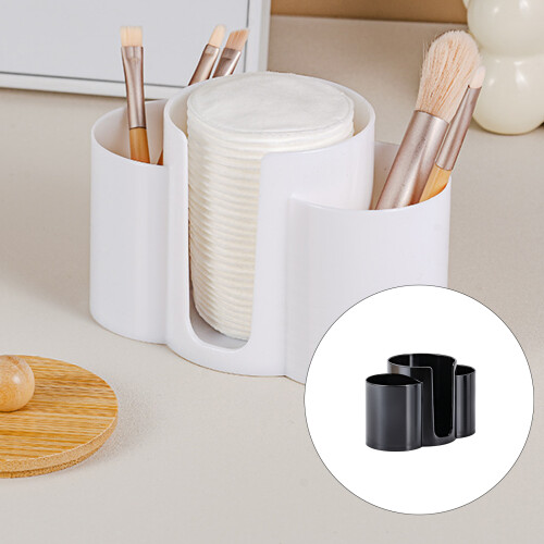3 in 1 Plastic Makeup Cotton Pad Holder Vertical Space-Black 1