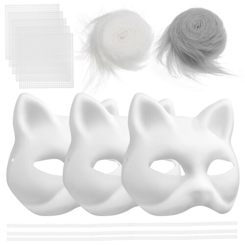 1Ensemble Masques Chat Blancs En Papier Pour Fête Cosplay