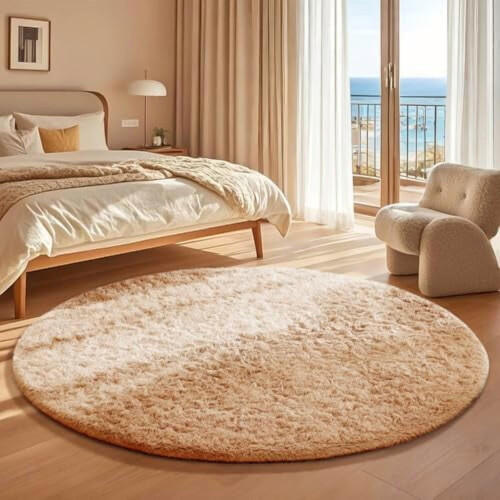 120 cm rundt beige rufsete teppe 2