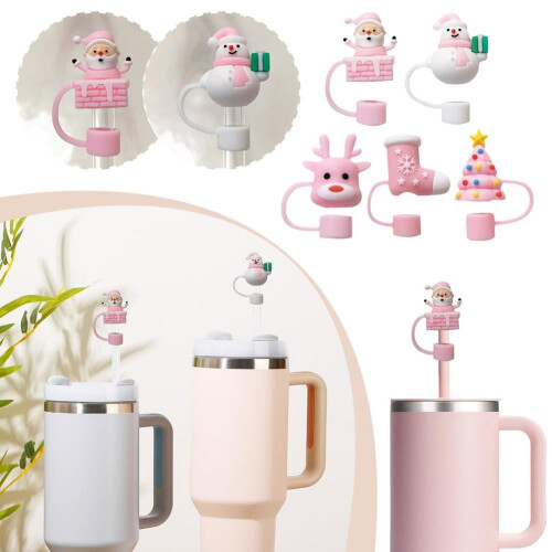 Pink Christmas Silicone Straw Cap for Stanley 2
