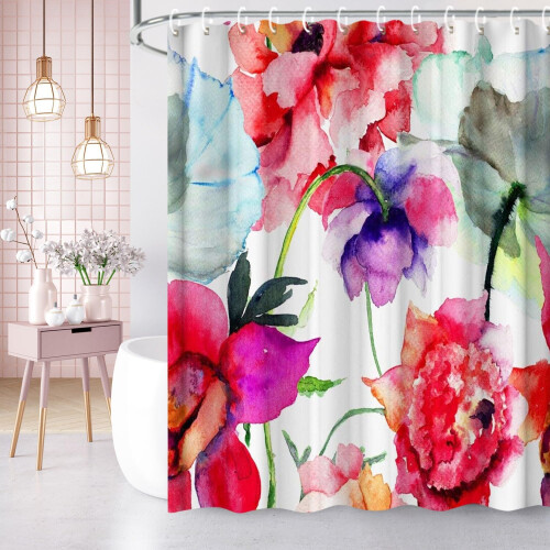 Cortina de chuveiro floral de 72x72 polegadas com 12 ganchos. 2