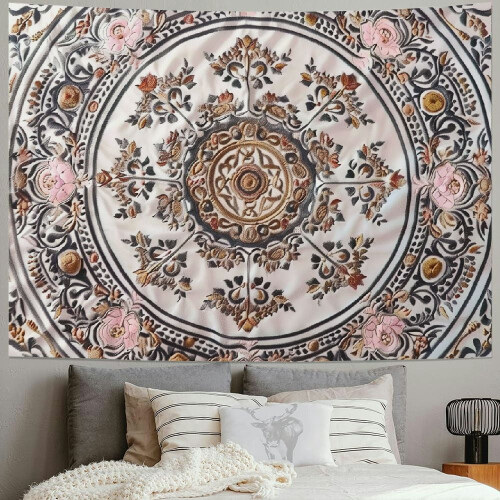 Mandala Gobelin Boho Pink Blomsterdesign 1
