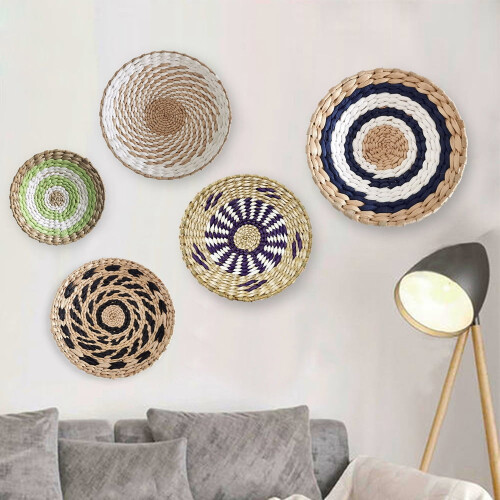 Καλάθι τοίχου με υφαντό φύκι και διακόσμηση Boho, 1 συσκευασία 2