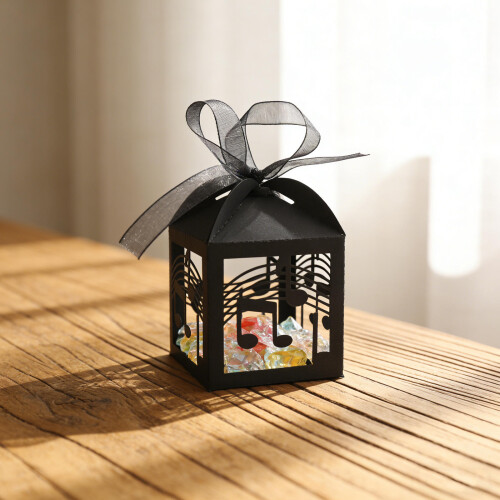 25Pcs Black Music Note Dessert Boxes Paper Cookie Gift Packaging 2