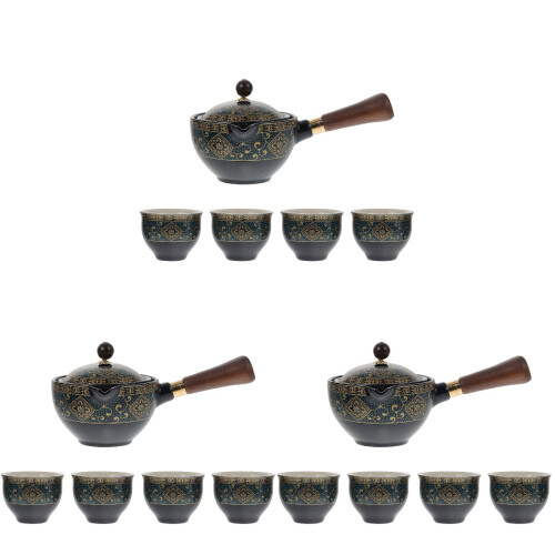 3Sets Portable Rotatory Ceramic Teapot Black Household Tea Making Pot 1