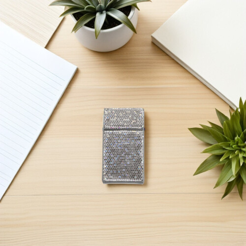 Silver PU Mini Case for Men Stylish Bling Flip Top 2