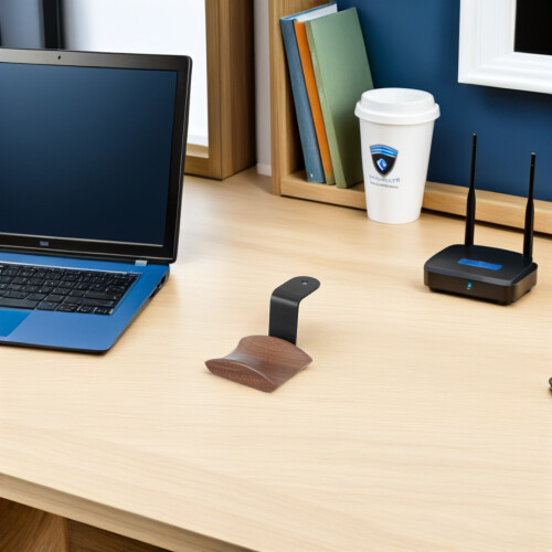 Khaki Walnut Wood Headset Rack Wall Mount Holder for Office Use 2