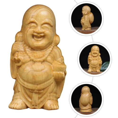 Træ Maitreya Buddha Statue Skrivebordspynt 1