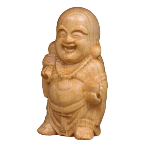 Træ Maitreya Buddha Statue Skrivebordspynt 2