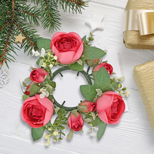 Artificial Rose Wreath Candle Ring Decorative Holder 12 2