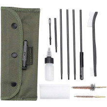 Kit de limpeza de armas com estojo verde portátil, kit compacto para limpeza de rifles calibre .22LR, .223 e 5,56 mm, fácil de transportar e