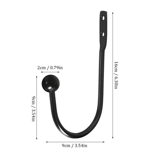 Black Wall-Mounted Curtain Hooks Heavy Duty Metal 2 Pack 2