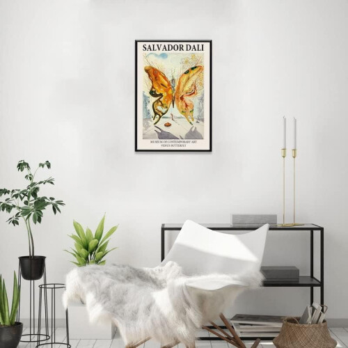 Impressão em tela Salvador Dalí Borboleta Arte 16x24 polegadas Preto 2
