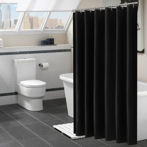 Shower Curtain with Liner and Hooks White Black