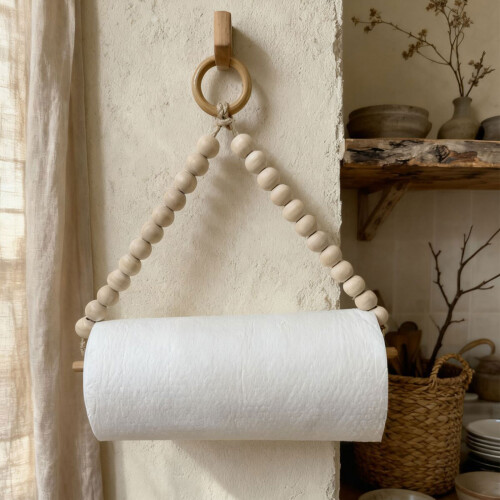 Stylish Natural Wood Beads Tissue Dispenser Multi Functional 1