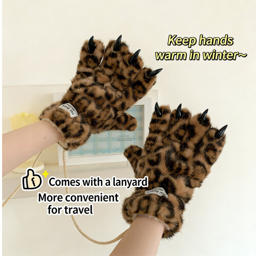 Stylish Animal Print Winter Gloves Soft Warm-light leopard 1