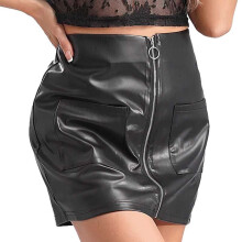 Trendy Black PU Skinny Mini Skirt High Waist Zipper-Black M
