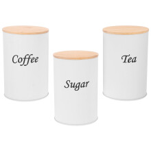 Barattoli in ferro zincato e bambù in 3 pezzi per caffè, tè,