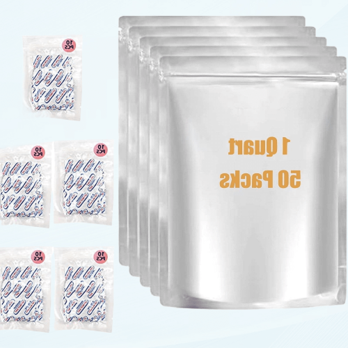 Σακούλες αποθήκευσης τροφίμων Mylar 1Quart με απορροφητές οξυγόνου 300cc