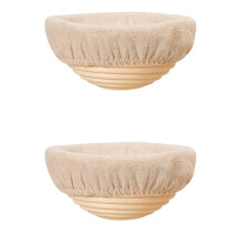 Conjunto de 2 cestos de fermentação de pão em rattan redondo de 23 cm (9 polegadas).