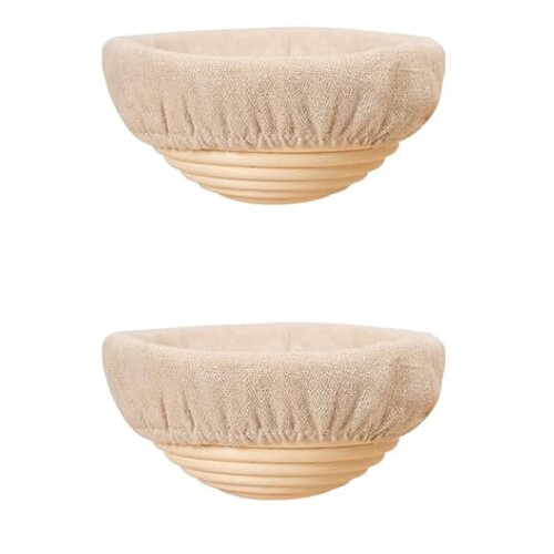 Conjunto de 2 cestos de fermentação de pão em rattan redondo de 23 cm (9 polegadas).