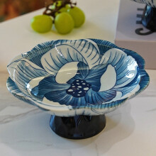Blue Willow -keraaminen hedelmäkulho, 15 cm jalalla