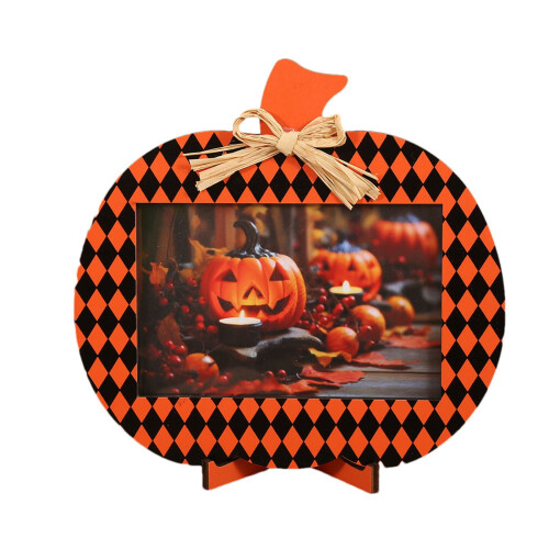 Ξύλινη Κορνίζα Κολοκύθας για το Halloween 20x19.5cm