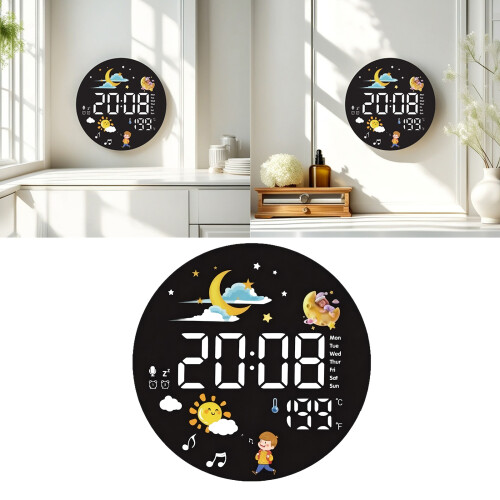 Kreative LED-Wanduhr mit eingebautem Temperaturmonitor,-Weiß 2