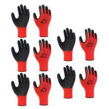 Pack of 5 Nonslip Work Gloves Latex Coated Breathable-Red