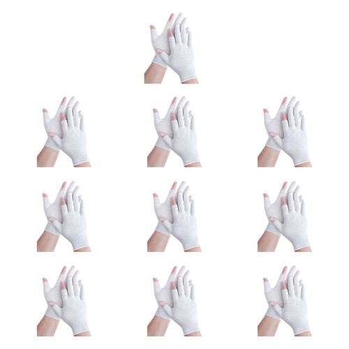 10 Pair Cotton Fingerless Gloves with Touch Display-White