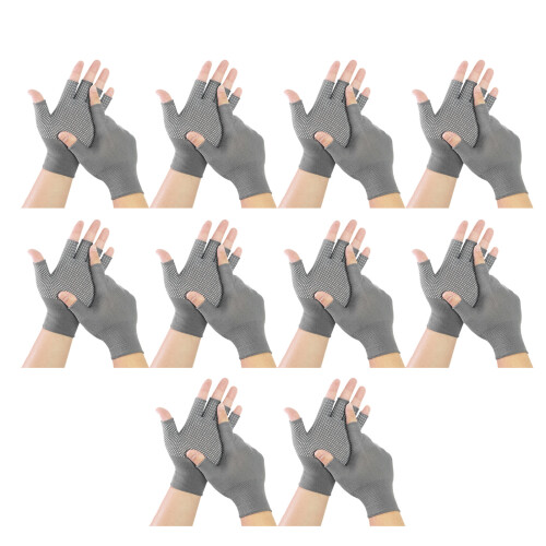 Pack of 10 Ventilated Ergonomic Comfortable Fingerless-Gray