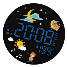 Small LED Wall Clock Featuring Temperature Display 20cm-Blue