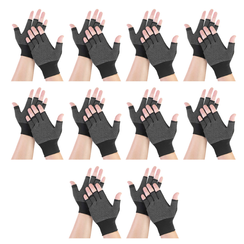 Pack Of 10 Half Finger Work Gloves Featuring Antislip-Black 7709000636426