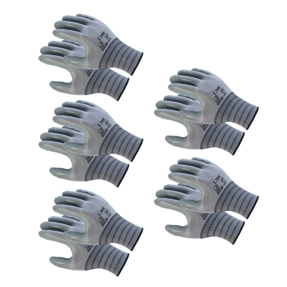Breathable Nylon Labor Gloves Mitten Pack Of 5 Chemicals-Gray 7709000636556