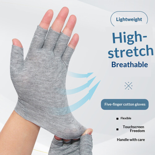 Protective Fingerless Cotton Gloves Comfortable-Gray 5 pairs 2
