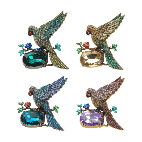 Broche de perruche à ailes déployées en cristal-Champagne 1