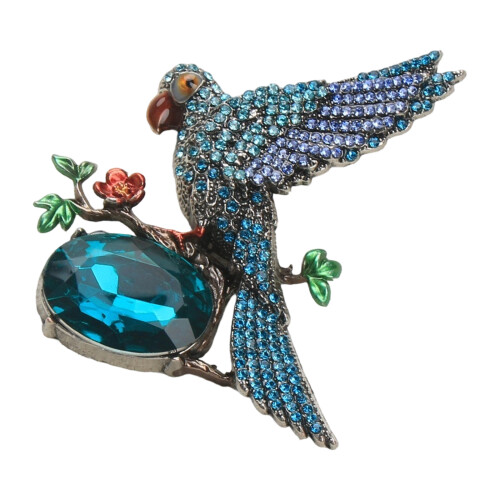 Broche au design unique en forme de perruche, ornée de-Bleu roi