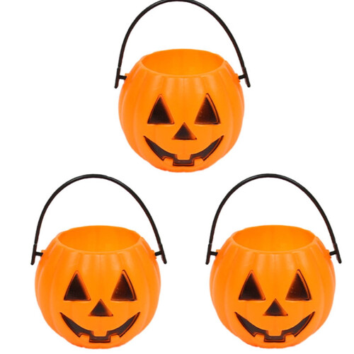 Halloween orange plastgodishink med handtag (3-pack)