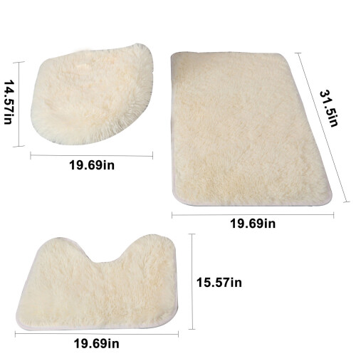 Polyester Bathroom Carpet Set Beige 3-Piece 2