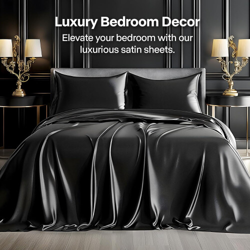 Satijnen lakenset, queensize, 4-delig, marineblauw 1