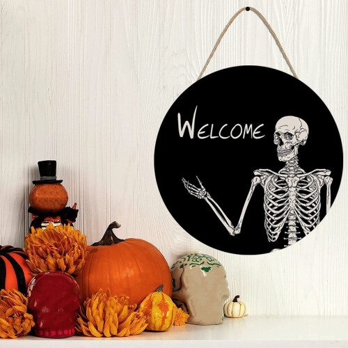 Skelet af træ til Halloween-dørskilt, 30 cm 1