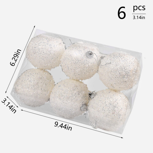 Christmas Tree Ornaments White Glitter Foam 6 pcs 3 in 2