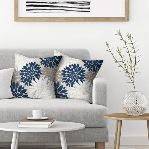 Fodere per cuscini in lino, blu navy e bianche, 20x20 pollici (2 pezzi) 1