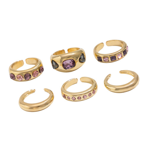6 Stück stapelbare Ringe mit rosa Edelsteinen, verstellbare-Gold