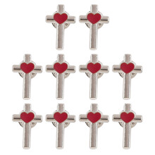 Pack of 10 Enamel Crosses Heart Pin Brooch Unisex Lapel-Silver