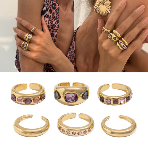 6 Stück stapelbare Ringe mit rosa Edelsteinen, verstellbare-Gold 2